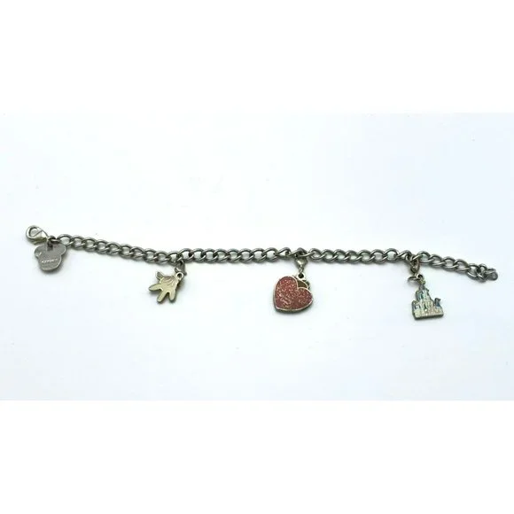 Walt Disney Charm Bracelet Silver Tone Clip Charms 7 3/4" Rhinestone Official - Picture 6 of 11